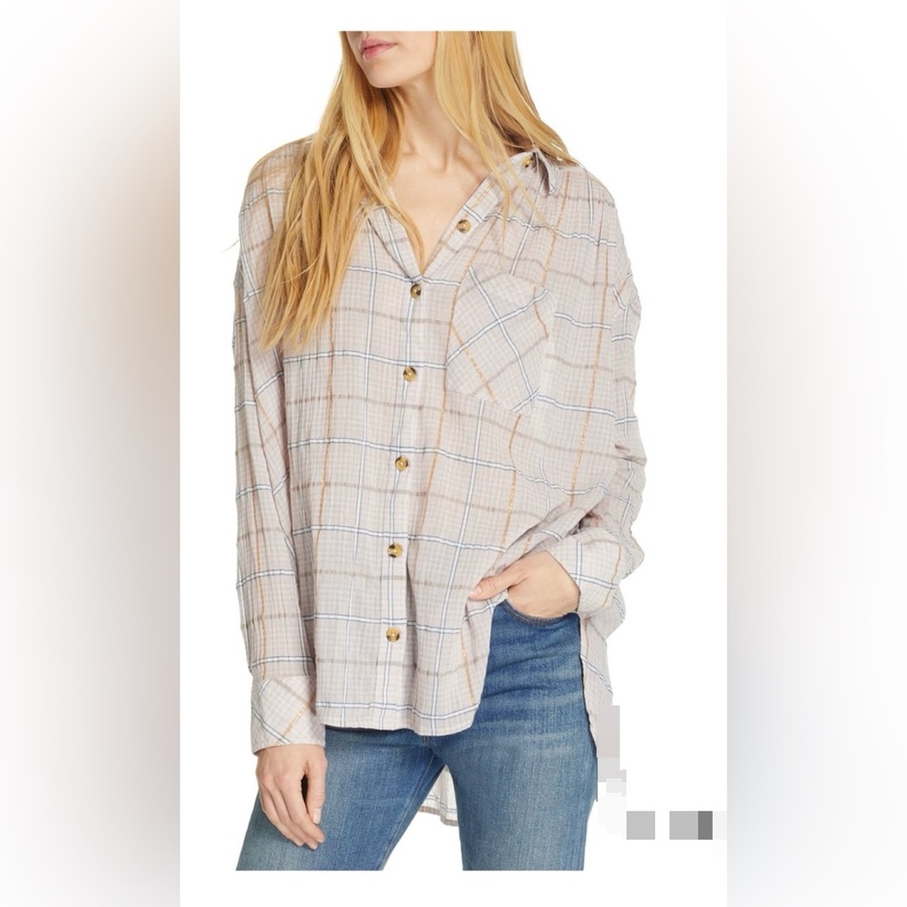 FREE PEOPLE BREAK MY STRIDE Plaid Button-Up Shirt